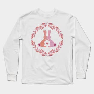 Peach Pink rabbits kissing Long Sleeve T-Shirt